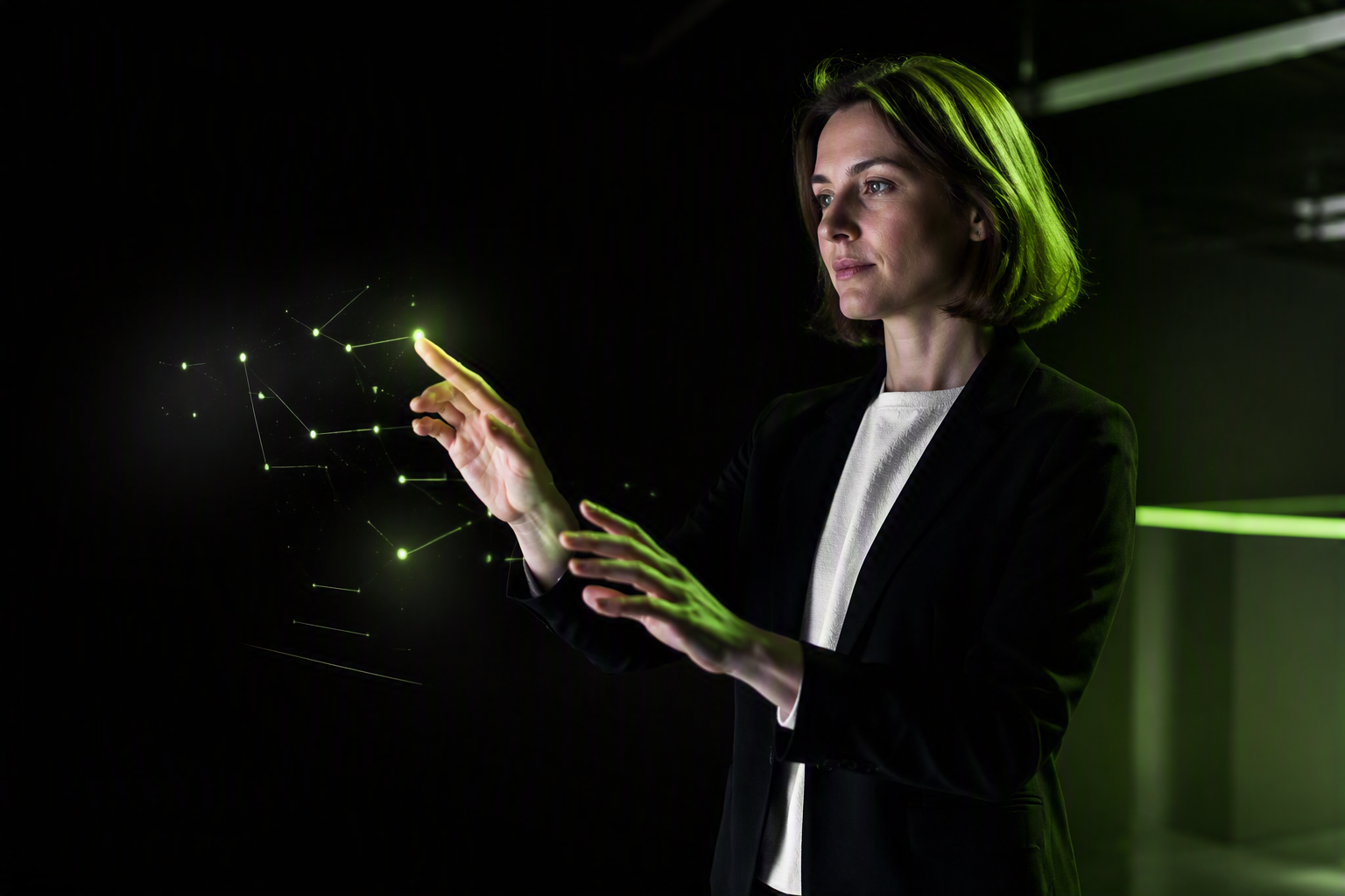Profesional interactuando con una red digital verde